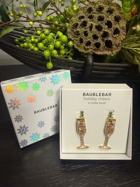 BaubleBar Gold Champagne Glass Stud Earrings Holiday Cheers A mistle toast
